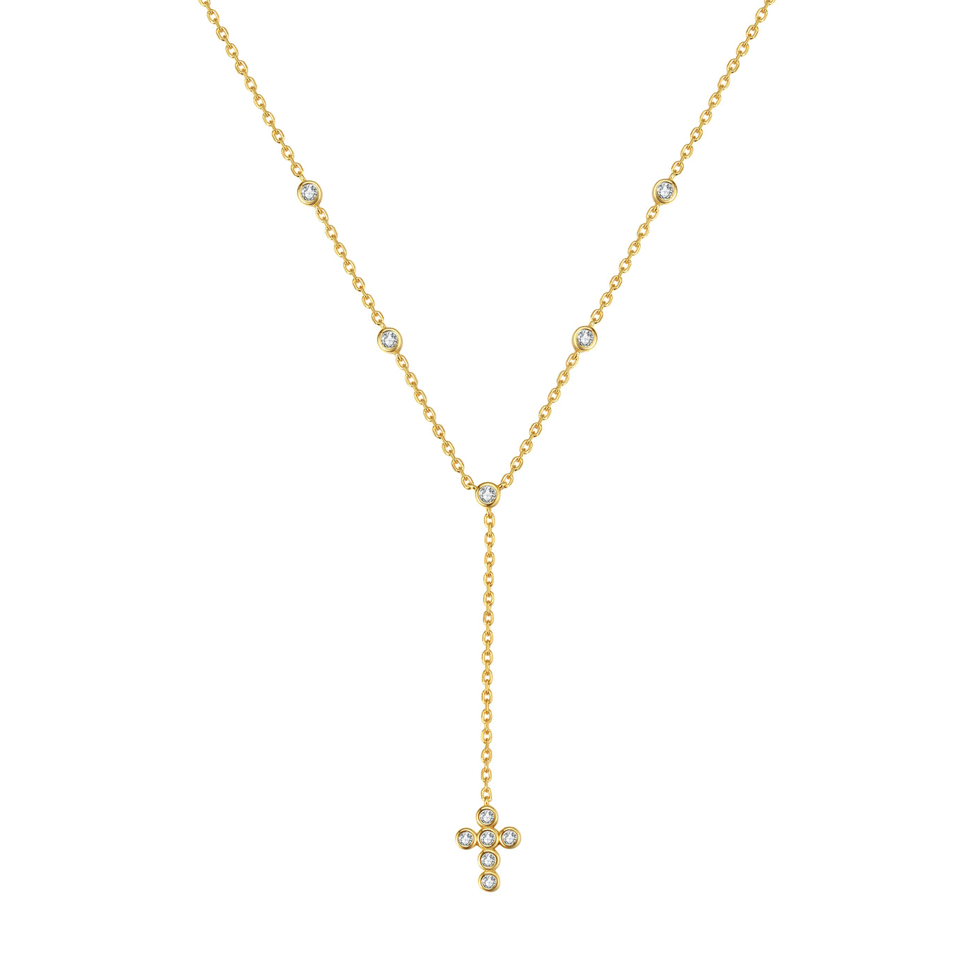 Collier en Y Lariat Croix Sterling Argent
