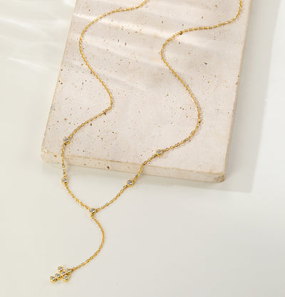 Collier en Y Lariat Croix Sterling Argent