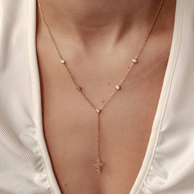 Collier en Y Lariat Croix Sterling Argent