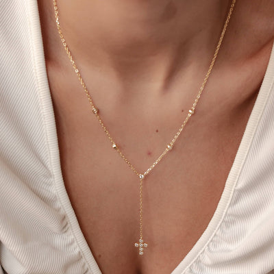 Collier en Y Lariat Croix Sterling Argent