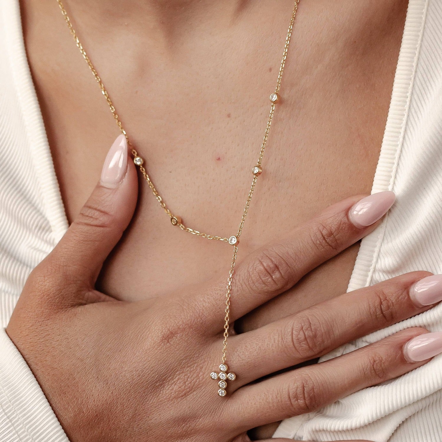 Kreuz Y Lariat Kette aus Sterlingsilber