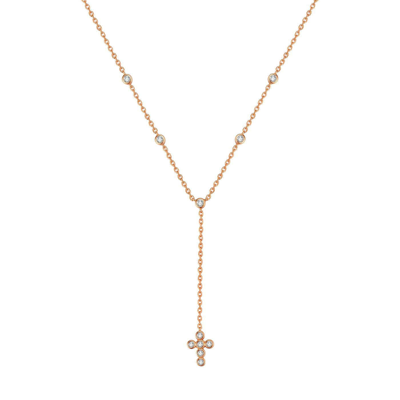 Collier en Y Lariat Croix Sterling Argent