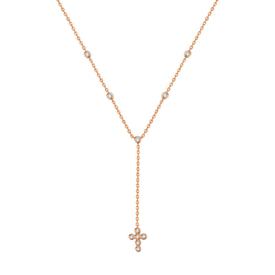 Collier en Y Lariat Croix Sterling Argent
