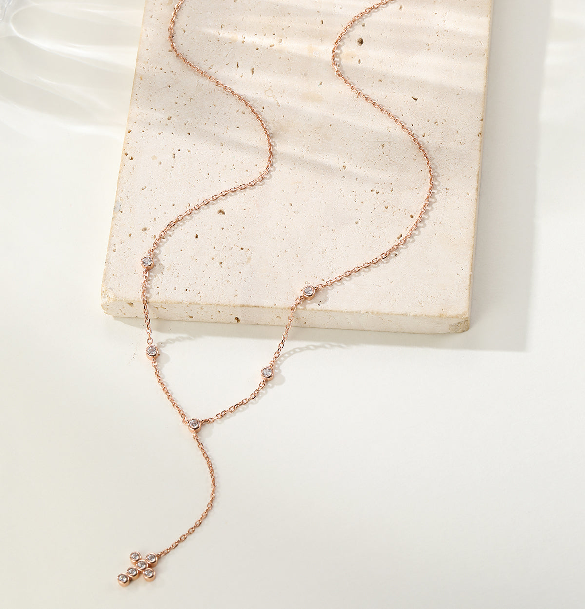 Collier en Y Lariat Croix Sterling Argent