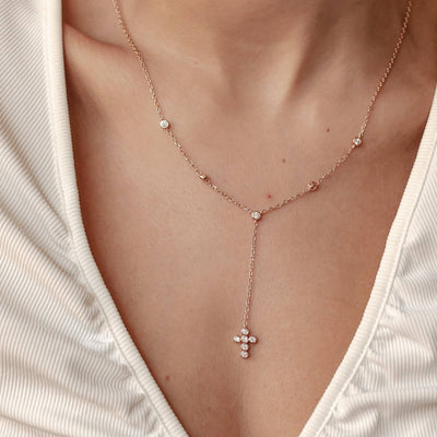 Collier en Y Lariat Croix Sterling Argent
