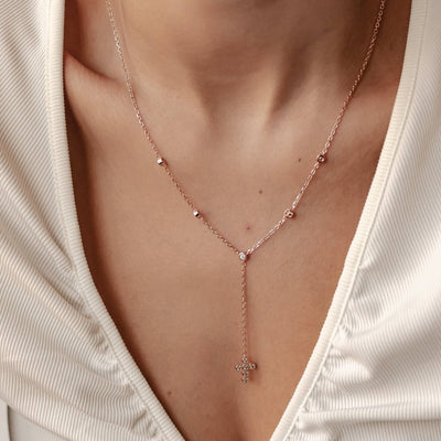 Collier en Y Lariat Croix Sterling Argent