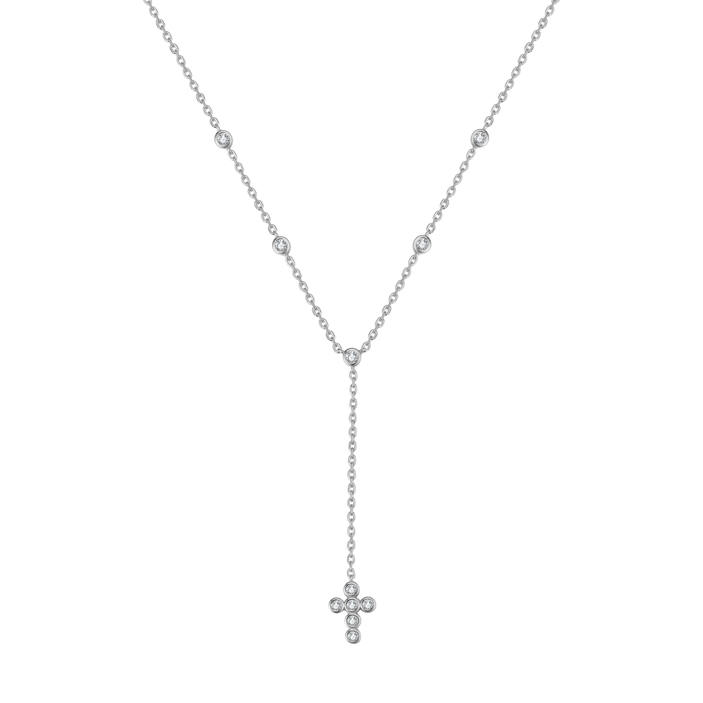 Collier en Y Lariat Croix Sterling Argent