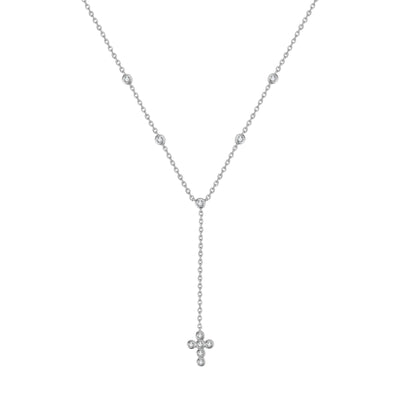 Collier en Y Lariat Croix Sterling Argent