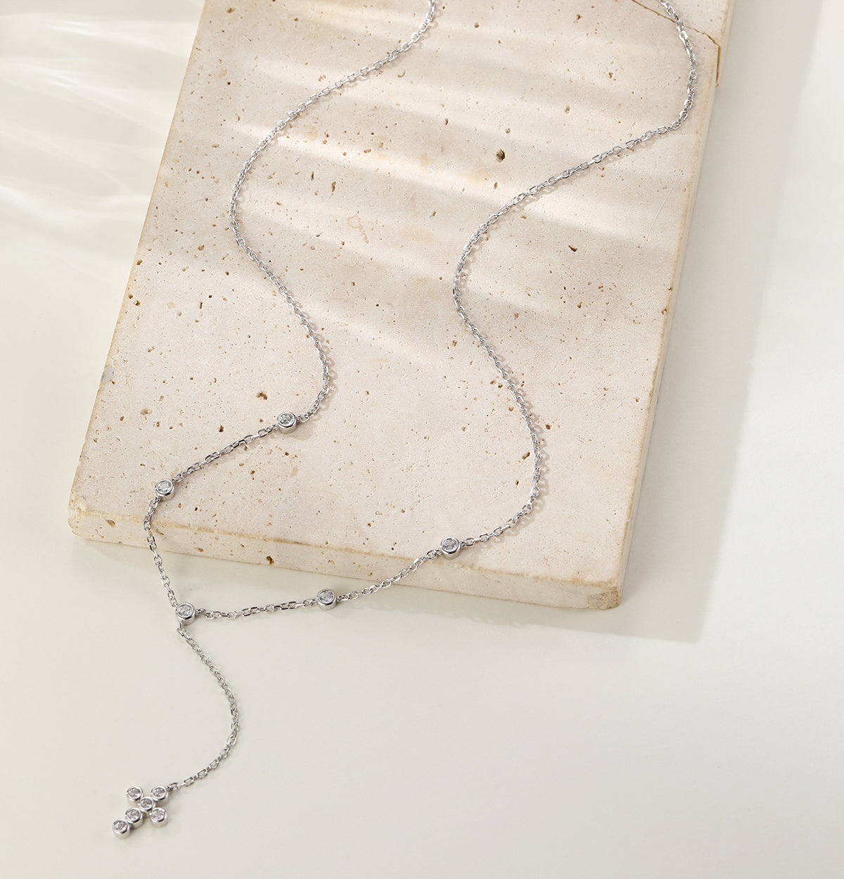 Collier en Y Lariat Croix Sterling Argent