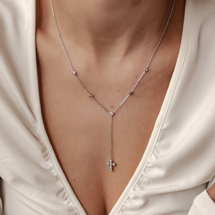 Kreuz Y Lariat Kette aus Sterlingsilber