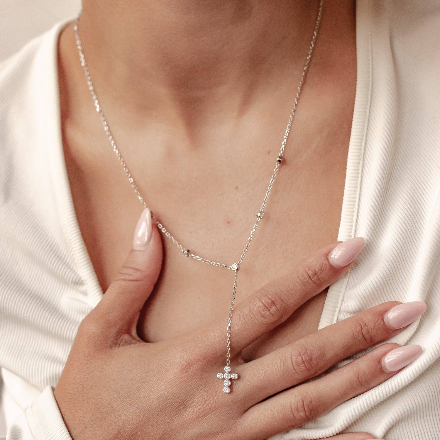 Kreuz Y Lariat Kette aus Sterlingsilber