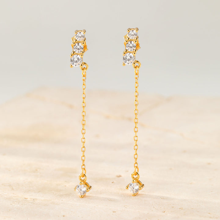 Boucles Pendantes Barre Cristal Argent Sterling 925