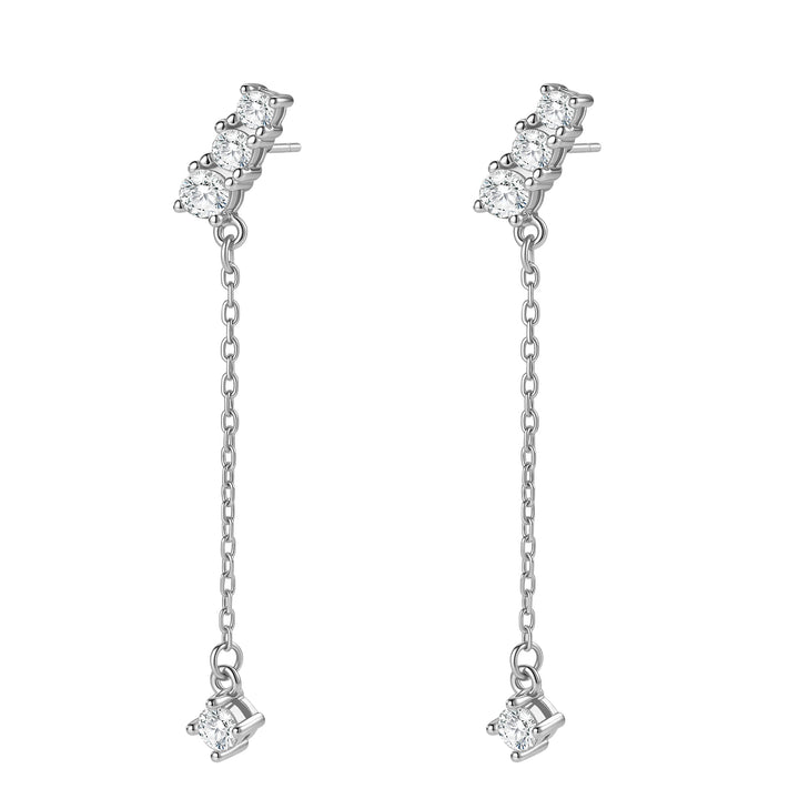 Boucles Pendantes Barre Cristal Argent Sterling 925