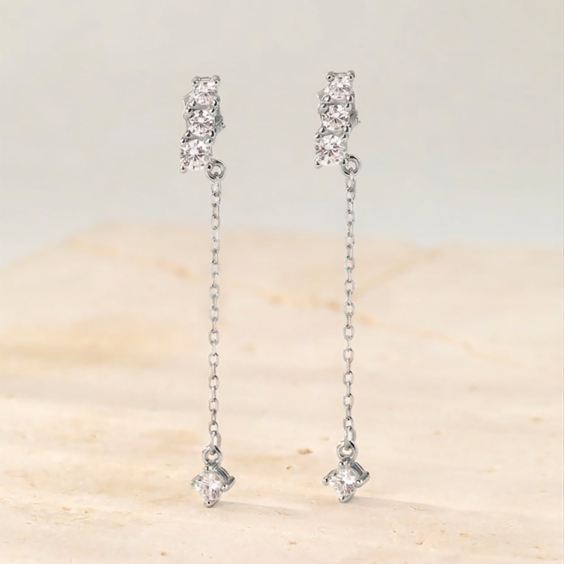 Pendientes Colgantes Barra Cristal Plata de Ley 925