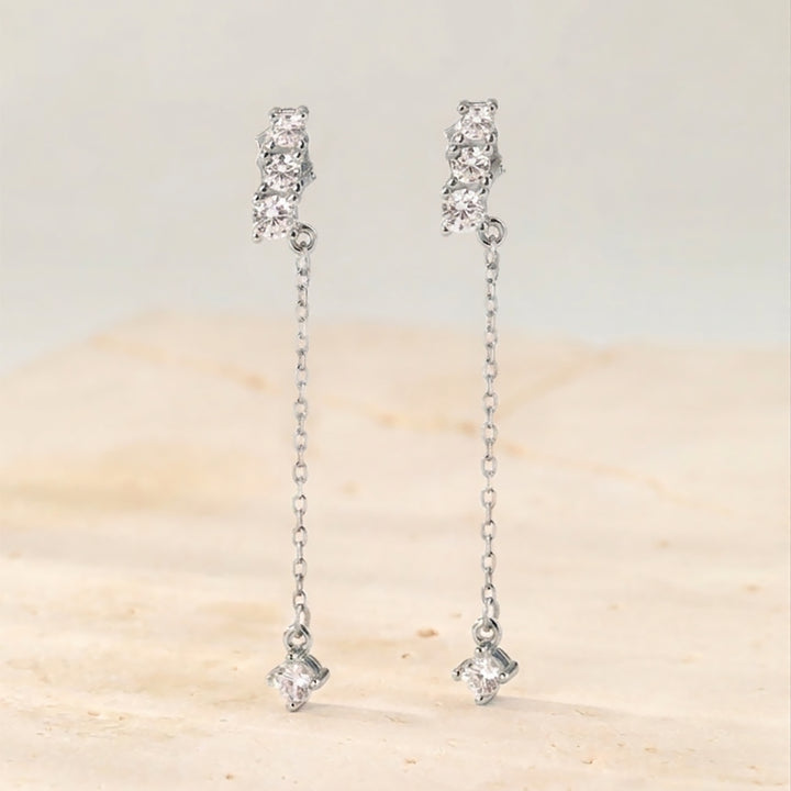 Boucles Pendantes Barre Cristal Argent Sterling 925