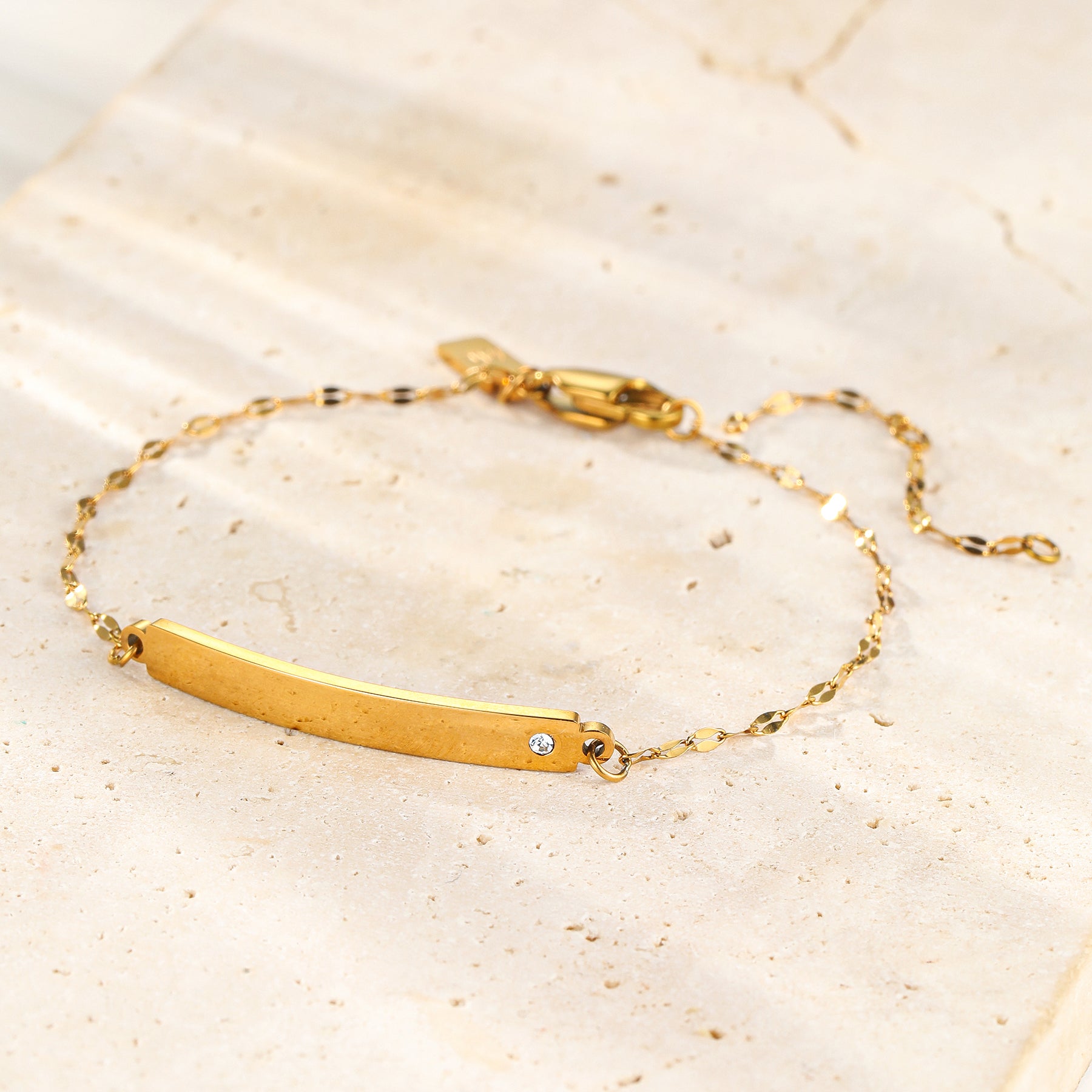 Crystal Bar Rolo Chain Bracelet Waterproof