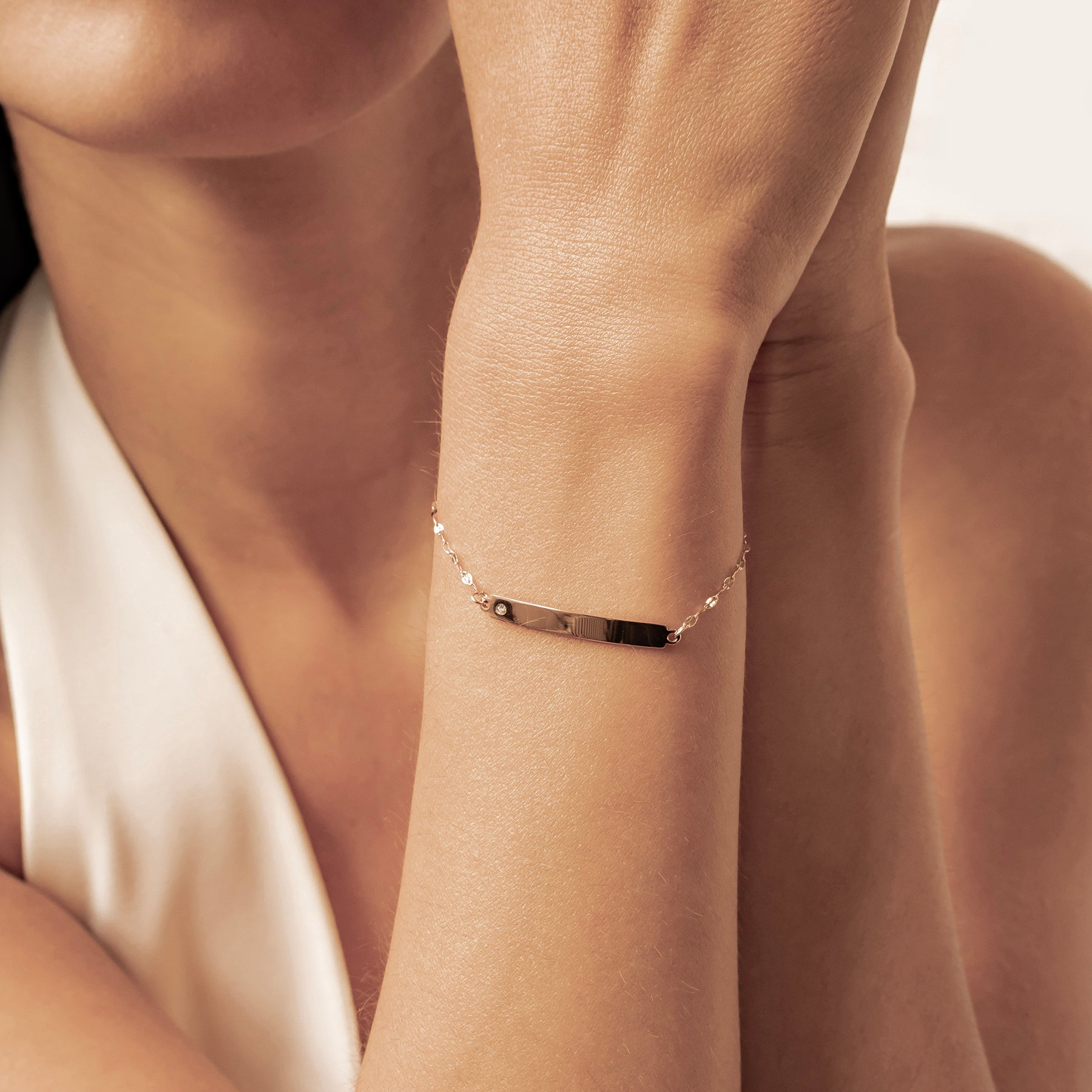 Crystal Bar Rolo Chain Bracelet Waterproof