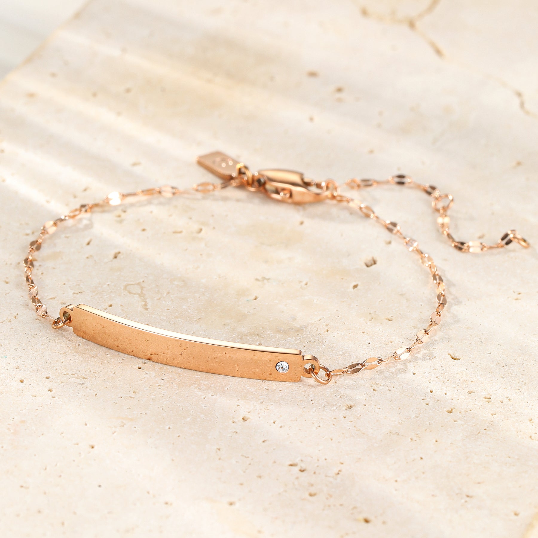 Crystal Bar Rolo Chain Bracelet Waterproof