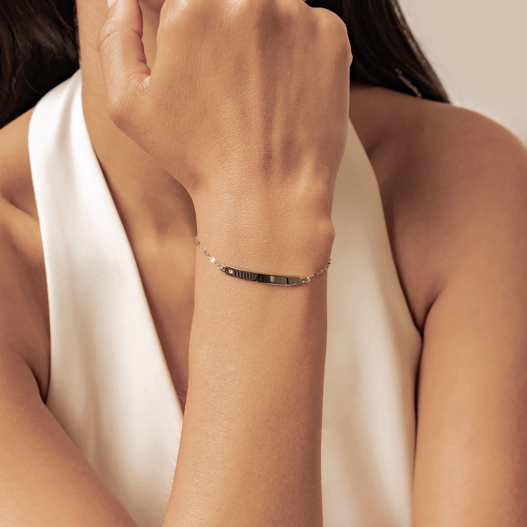 Crystal Bar Rolo Chain Bracelet Waterproof