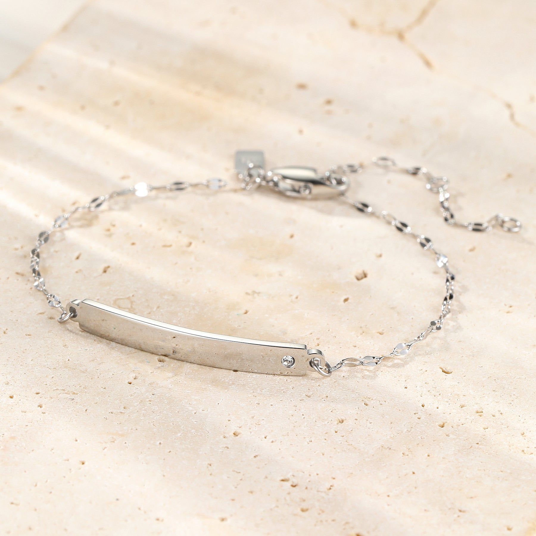 Crystal Bar Rolo Chain Bracelet Waterproof