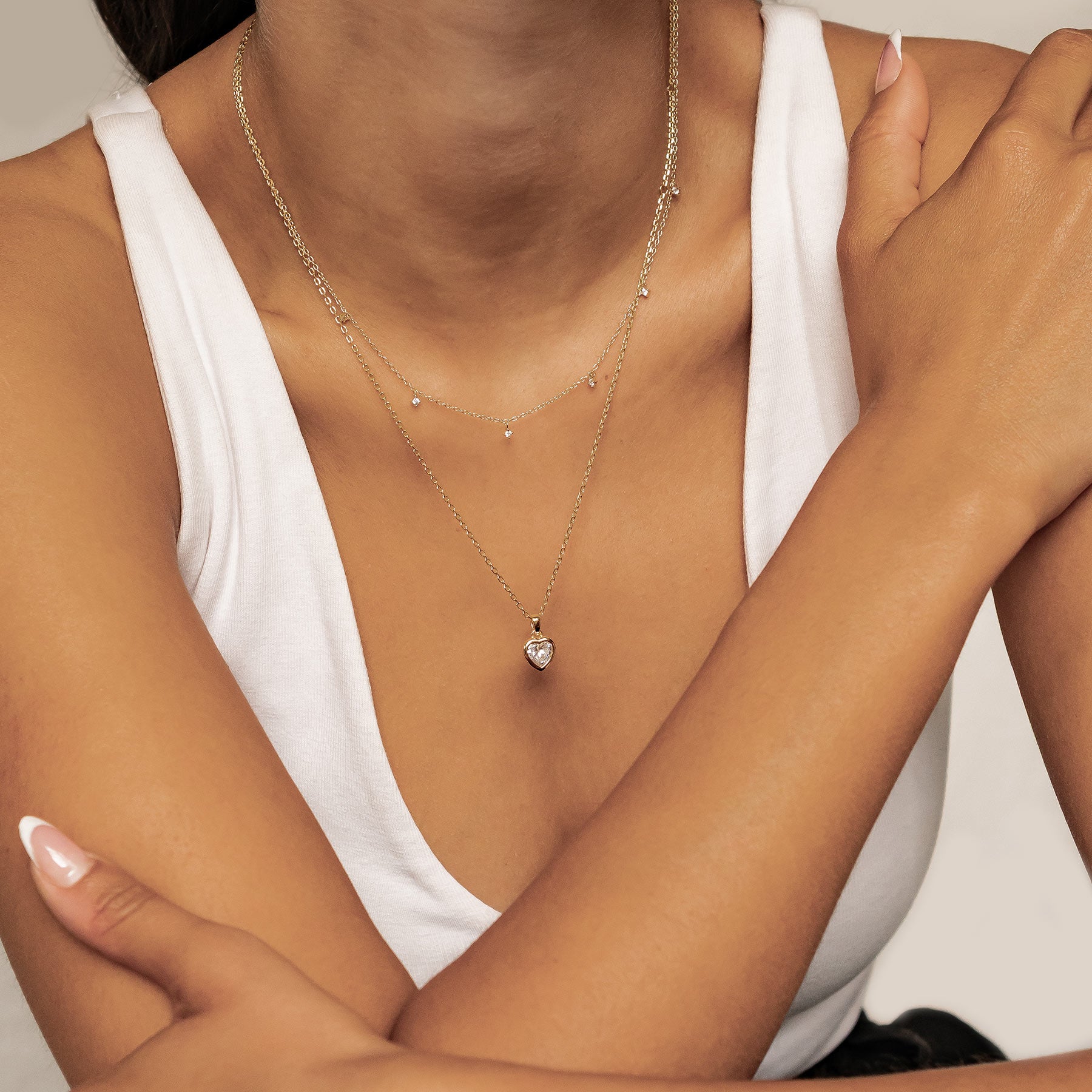 Crystal Heart Necklace Set Sterling Silver