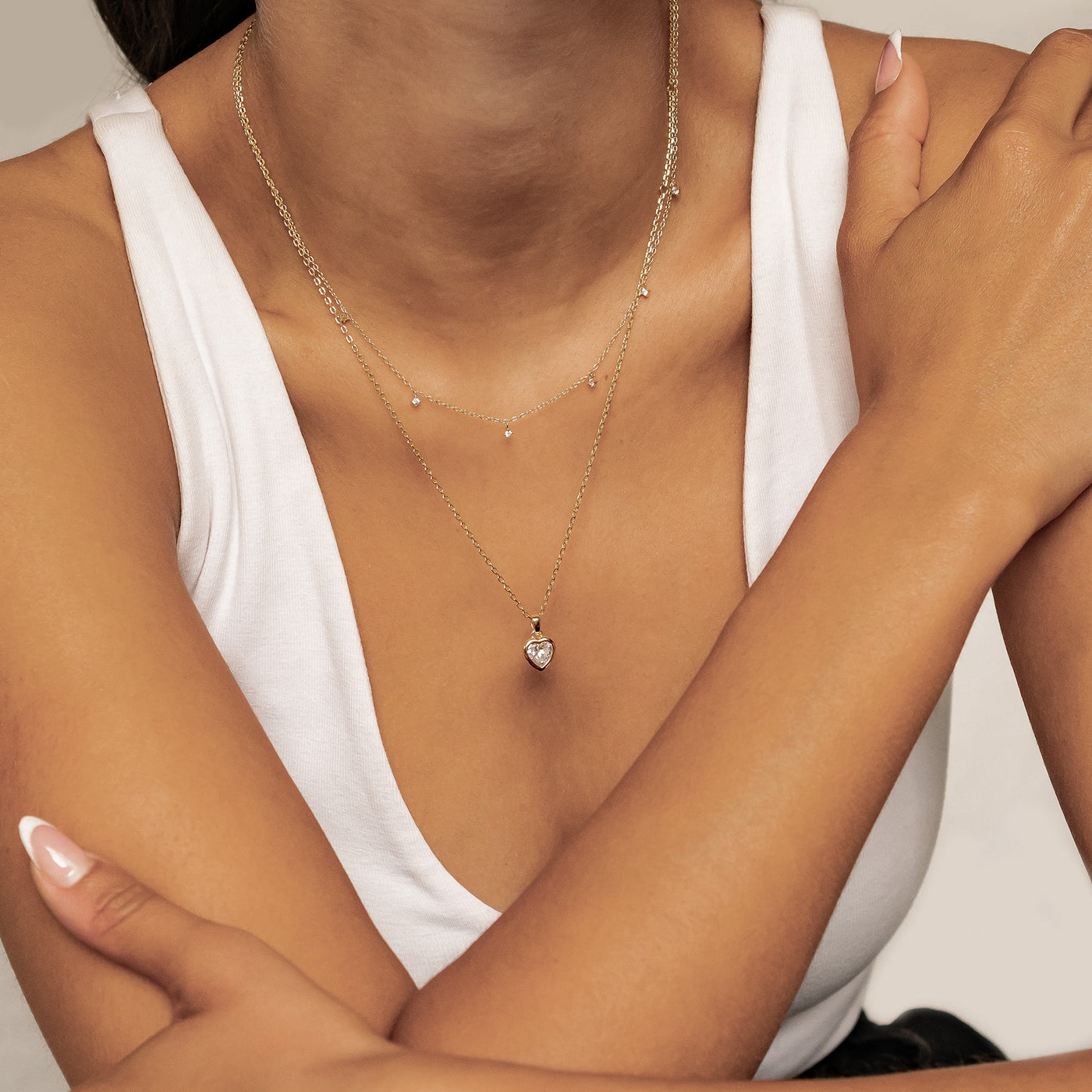 Crystal Heart Necklace Set Sterling Silver