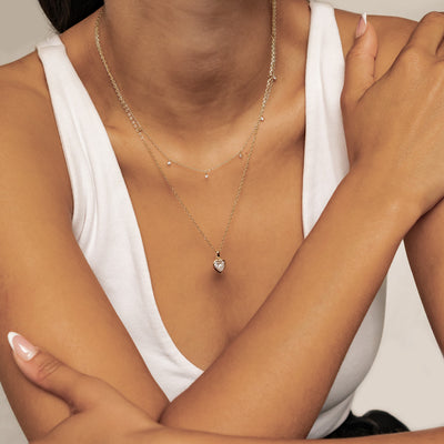 Crystal Heart Necklace Set Sterling Silver