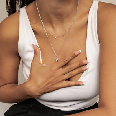 Crystal Heart Necklace Set Sterling Silver