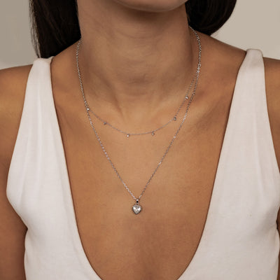 Crystal Heart Necklace Set Sterling Silver