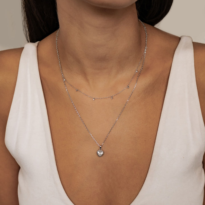 Ensemble Colliers Cœur en Cristal Argent Sterling