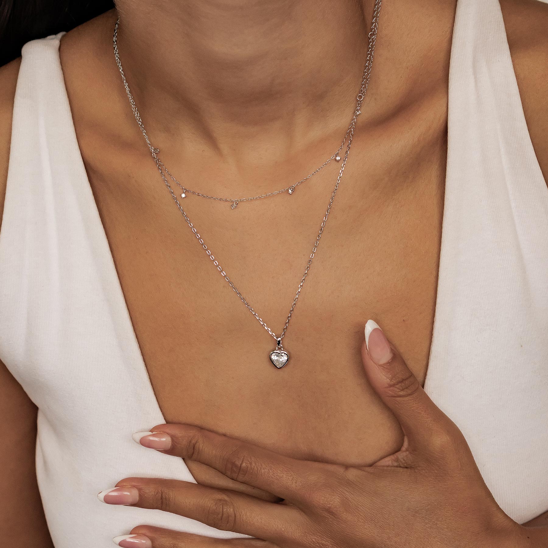 Ensemble Colliers Cœur en Cristal Argent Sterling