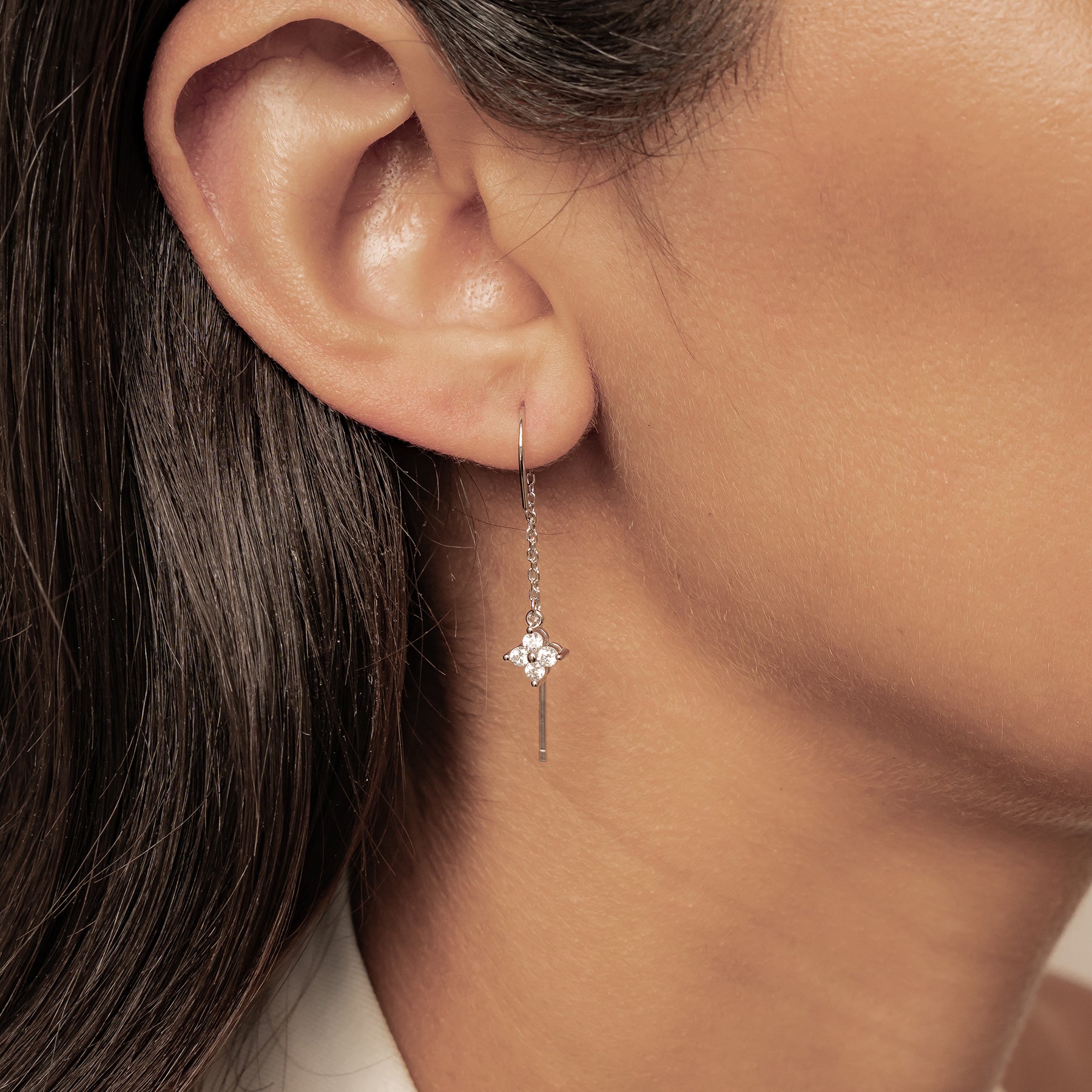 Crystal Threader Earrings Sterling Silver