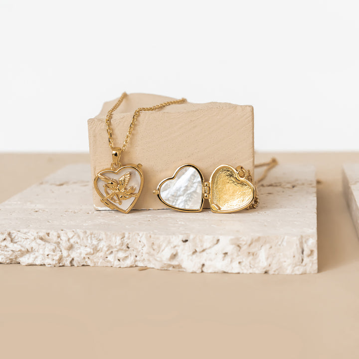 Cupid Heart Locket Necklace Sterling Silver