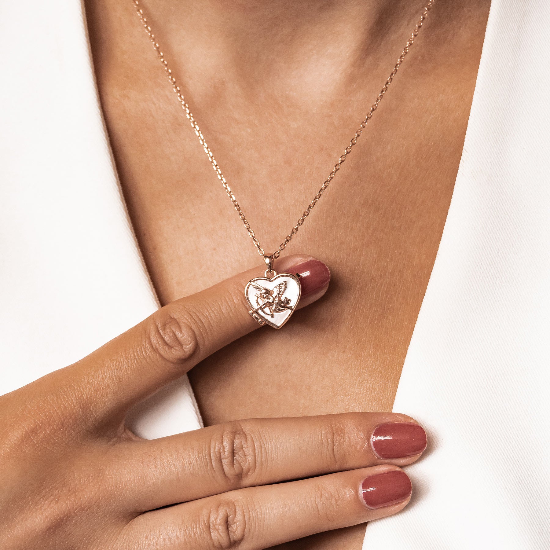 Cupid Heart Locket Necklace Sterling Silver