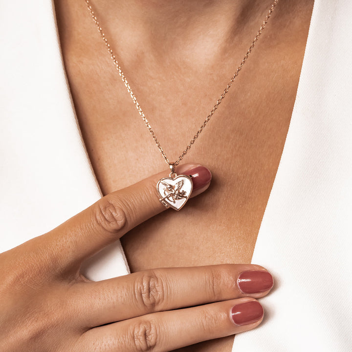 Cupid Heart Locket Necklace Sterling Silver