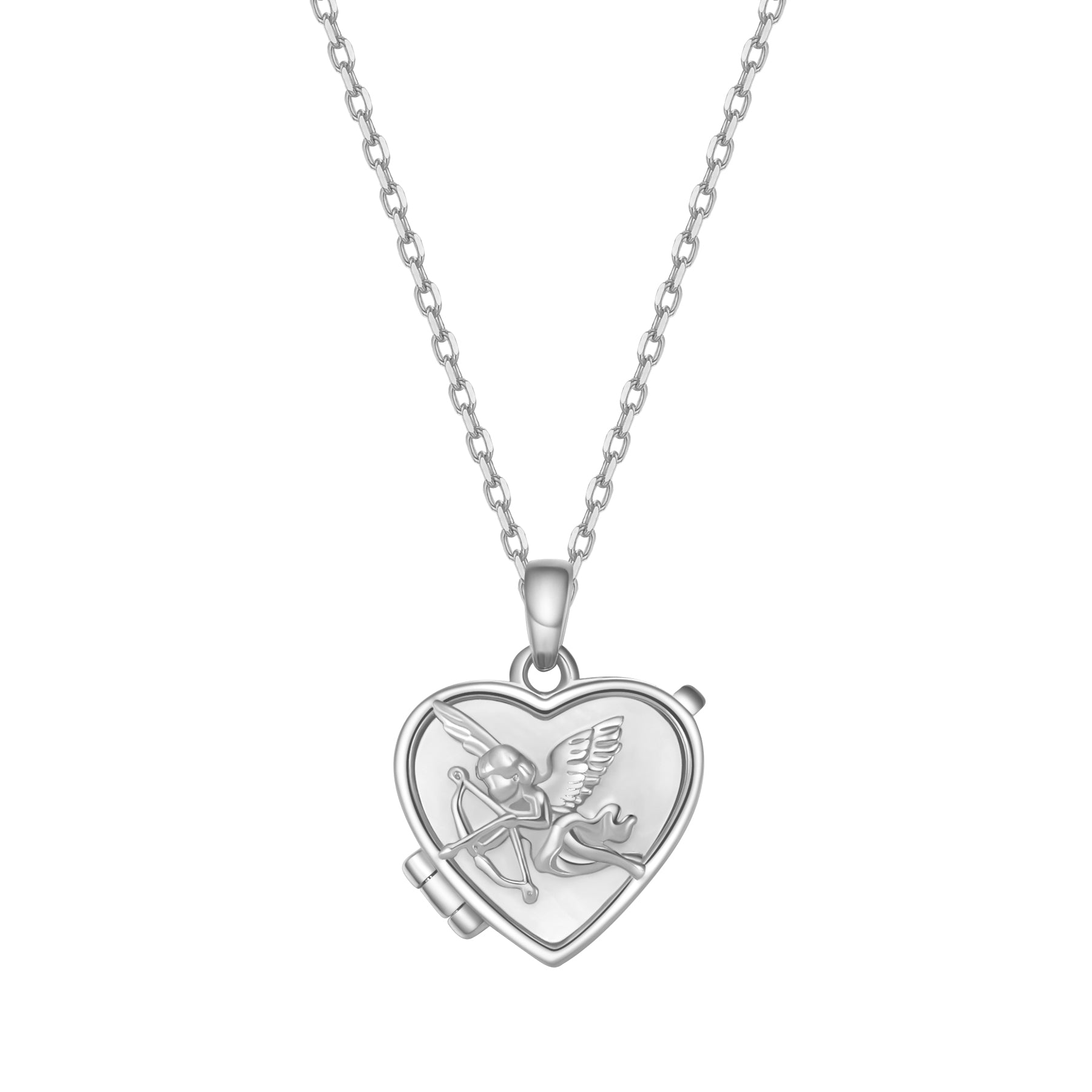 Cupid Heart Locket Necklace Sterling Silver