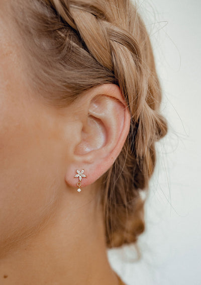 Boucles d'oreilles Pierre Précieuse Fleur Sterling Argent en Or
