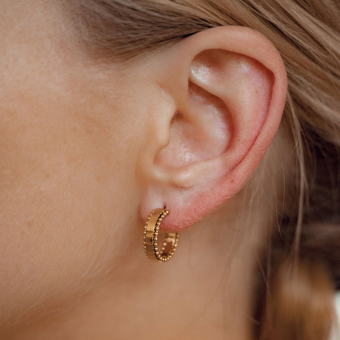 Beaded Band Hoop Earrings Gold