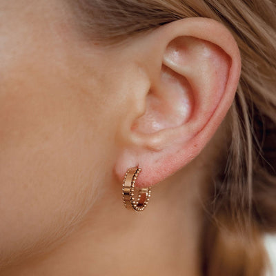 Beaded Band Hoop Earrings Rose Gold