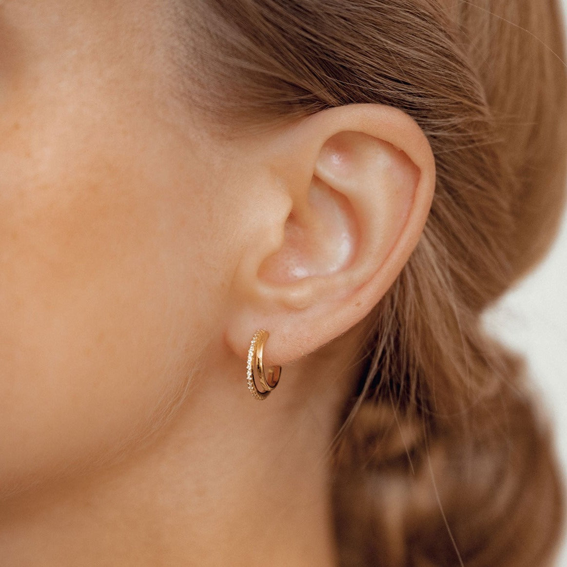 Double Hoop Gemstones Earrings Sterling Silver Gold