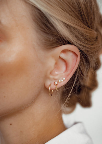 Pearl Chain Stud Earrings Sterling Silver Gold