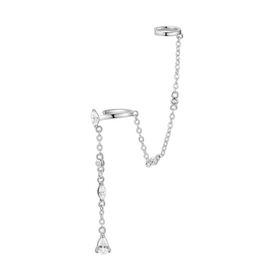 Radiant Doppel Ear Cuff Ohrring mit Kette Sterlingsilber Gold