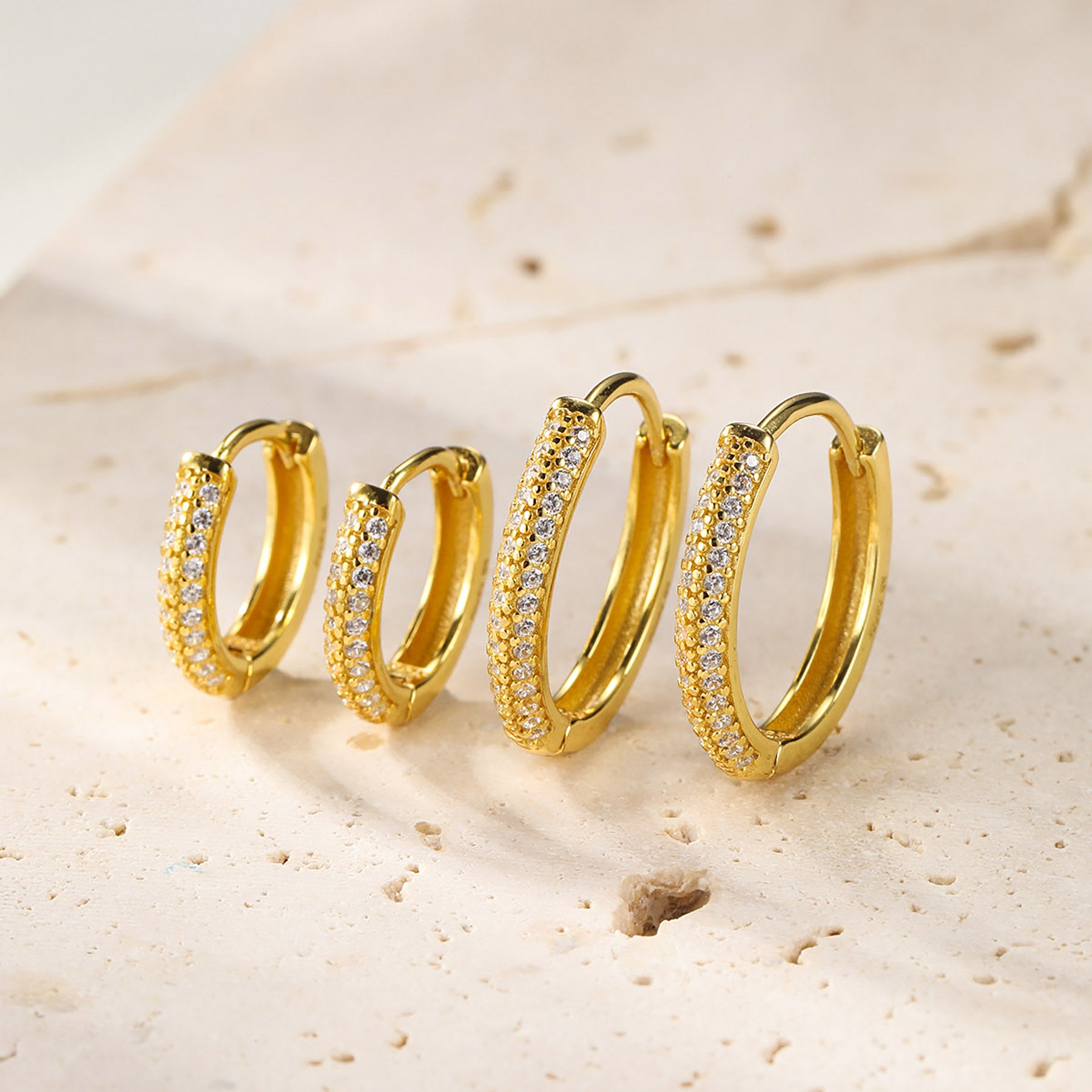 Boucles d’Oreilles Créoles Pierre Claire Double Sterling Argent