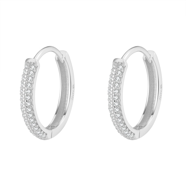 Double Clear Stone Hoop Earrings Sterling Silver