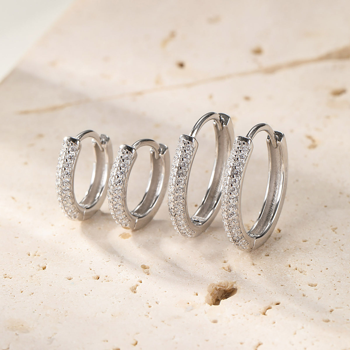 Boucles d’Oreilles Créoles Pierre Claire Double Sterling Argent