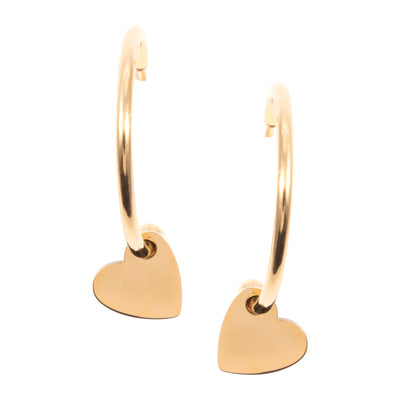 Heart Charm Hoop Earrings Gold
