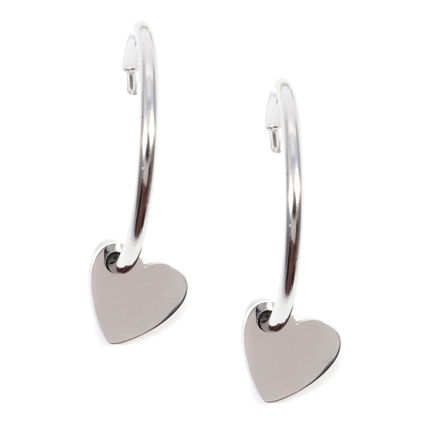 Heart Charm Hoop Earrings Silver