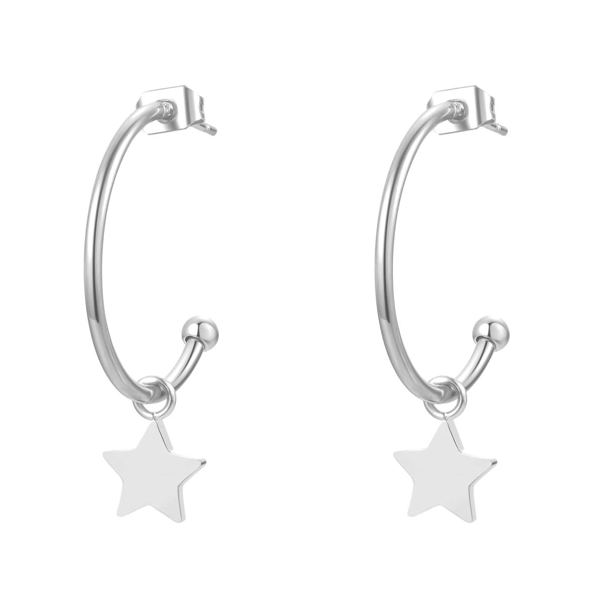 Star Hoop Earrings Silver