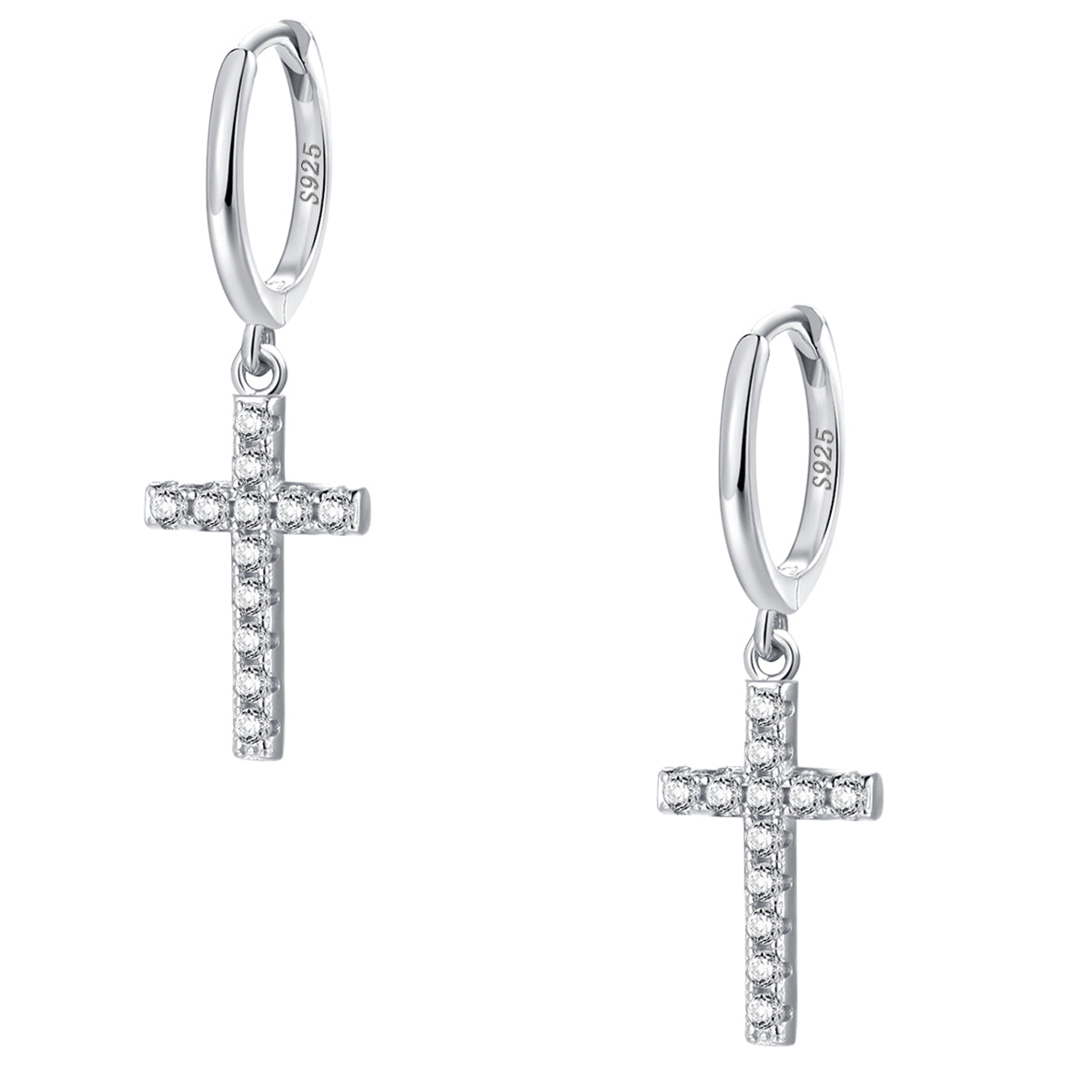 Pendientes Huggie de Cruz Plata de Ley 925 en Oro