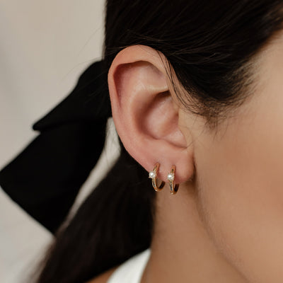 New Beginnings Pearl Huggie Earrings 14K Gold